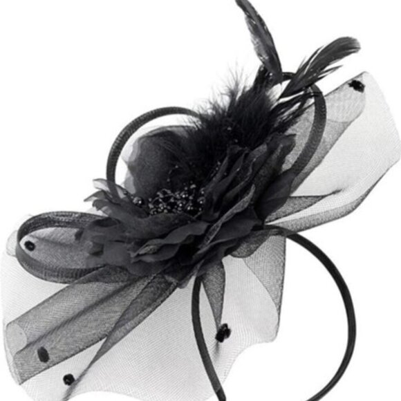 Floral Fascinator Hat Hair Clip with Headband Black - Picture 2 of 6